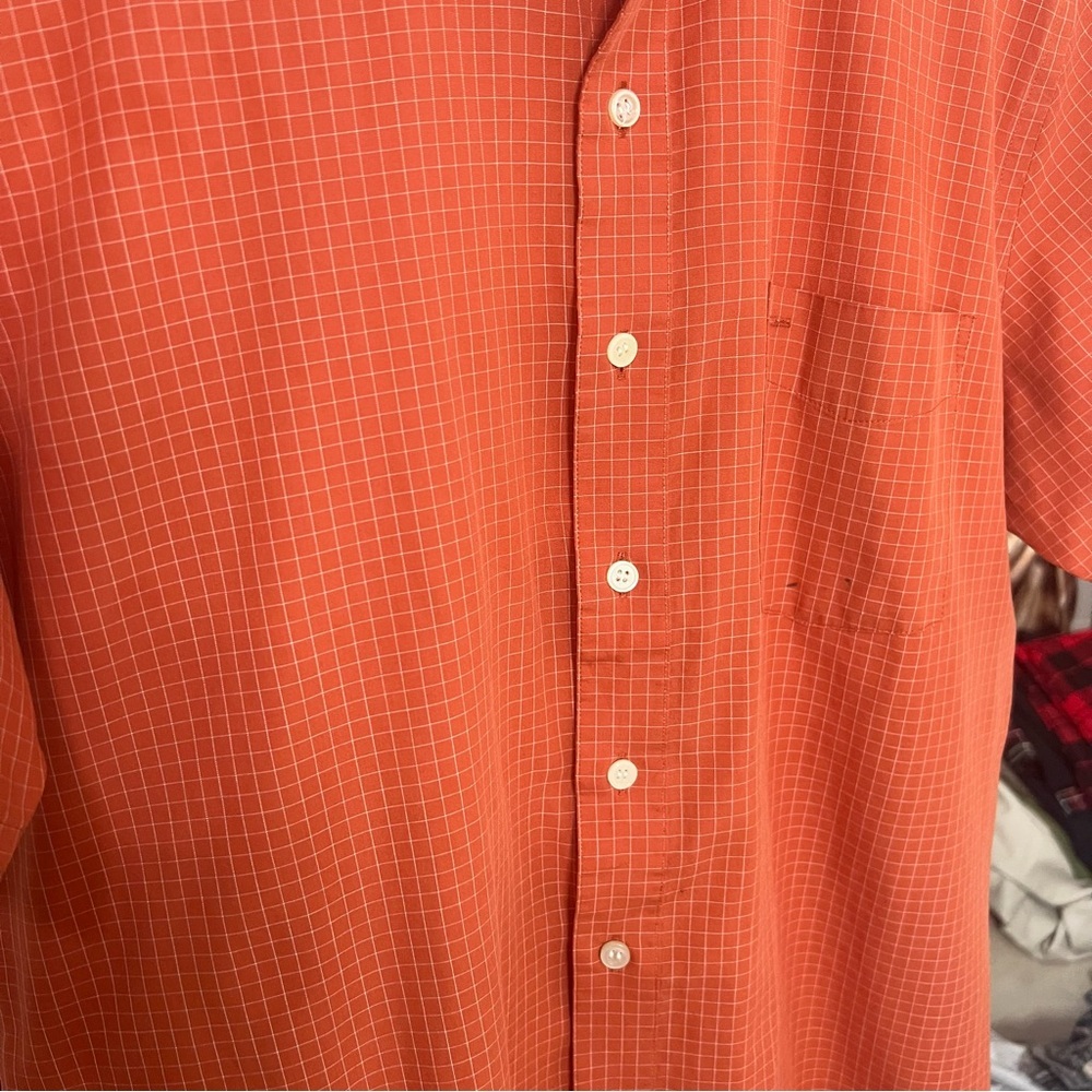 VAN HEUSEN Orange Checkered Casual Button Down Shirt Short Sleeve Classic Fit M - Picture 5 of 8
